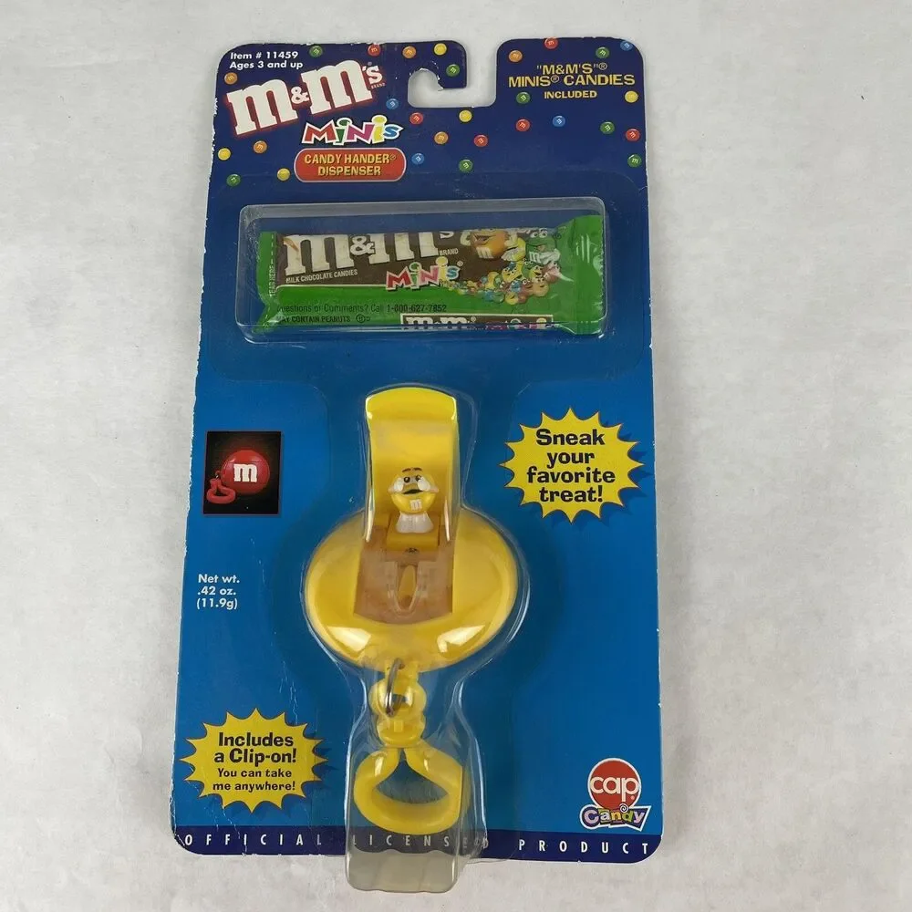 M&M's Minis Candy Hander Dispenser Clip-On Cap Candy Vintage 2002 Yellow New
